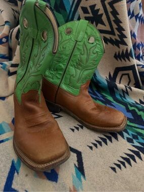 Old West Neon Green Cowboy Boots with Cream Interior